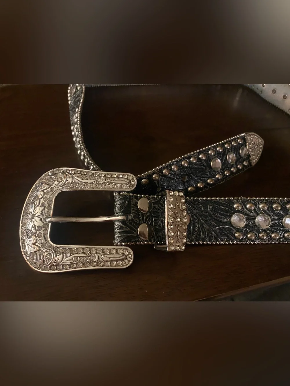 Blazin Roxx Y2K Rhinestone Studded Belt Bling Buckle Western Leather Cowgirl